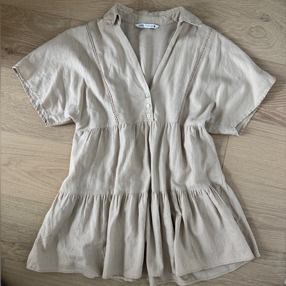 Zara Linen Blend Lace Trim Dress - Picture 2 of 2